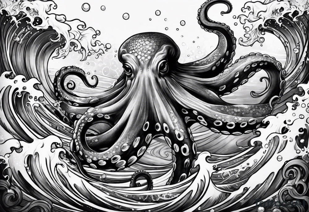 Octopus ten thousand leagues waves tattoo idea