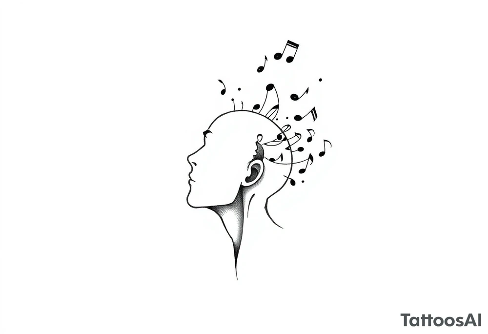 head breaking open into music notes tattoo idea