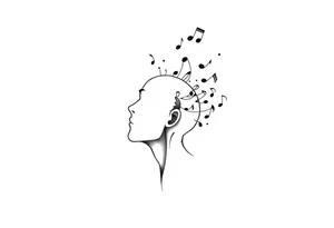 head breaking open into music notes tattoo idea