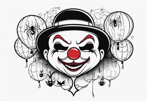 penny wise  the clown 
face on a floating balloon with spiders crawling on the balloon and bats flying around tattoo idea