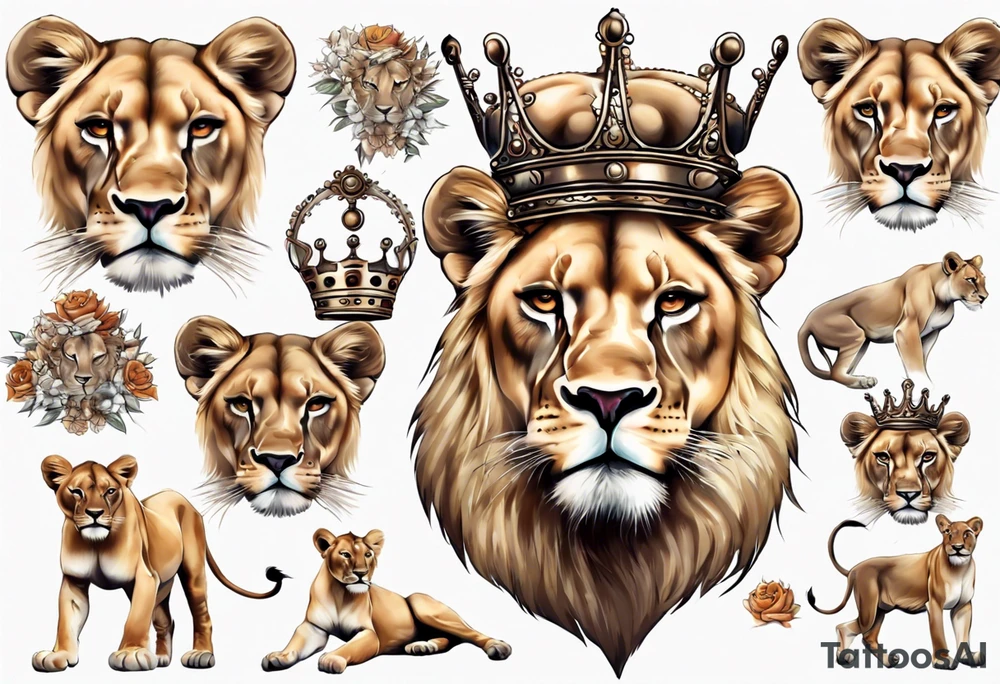 lioness with a crown tattoo idea
