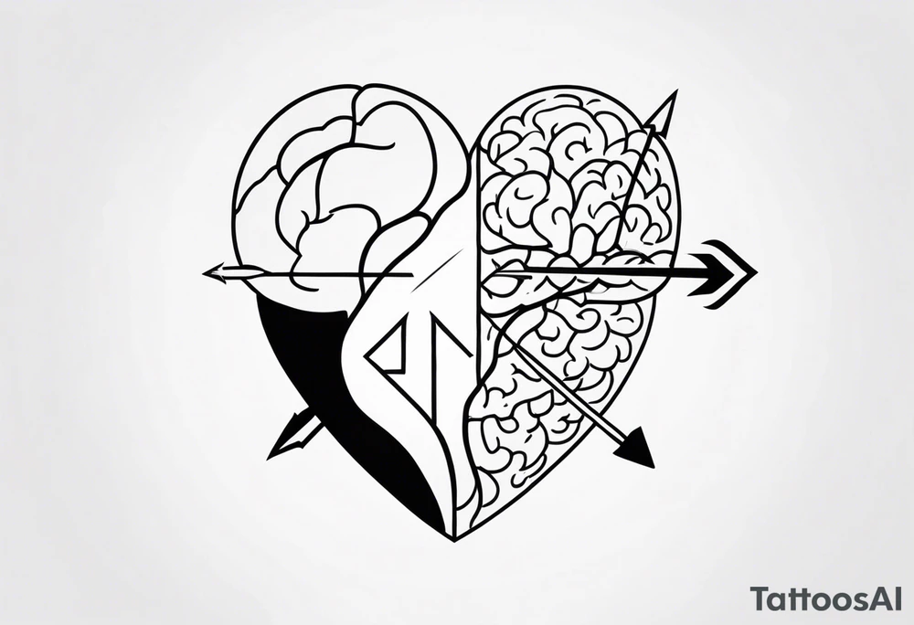 Picture of a heart and brain with an arrow pointing down tattoo idea