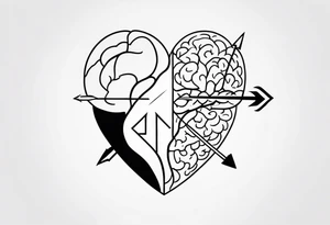 Picture of a heart and brain with an arrow pointing down tattoo idea