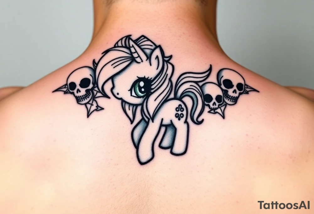 Demonic my little pony with skulls tattoo idea