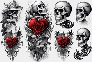 Arm sleeve skeleton, broken heart, pain suffering, loneliness, darkness, betrayal tattoo idea