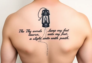 Someone holding a lantern to light up a road with the text: "Thy word is a lamp unto my feet a light unto my path." tattoo idea