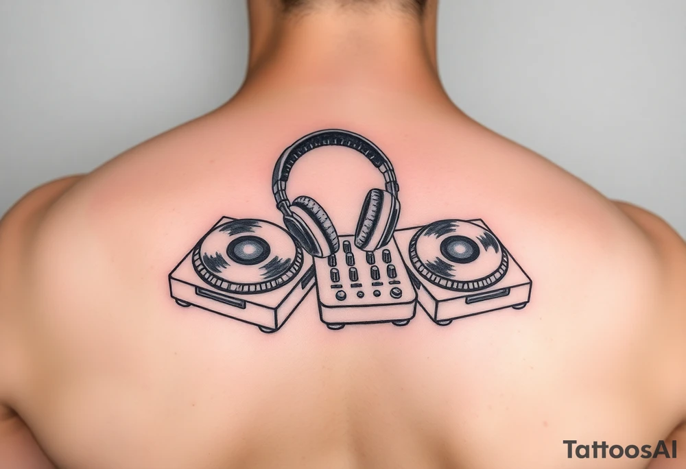 DJ turntables and headphones tattoo idea