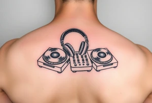 DJ turntables and headphones tattoo idea
