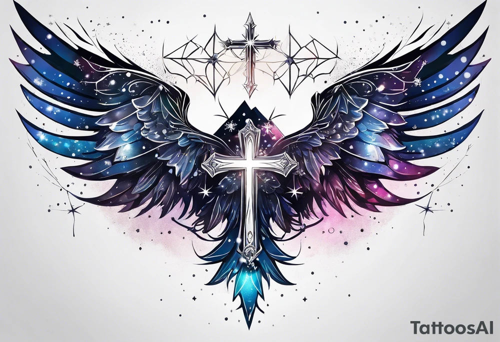 Constellation, wing , snow , cross tattoo idea