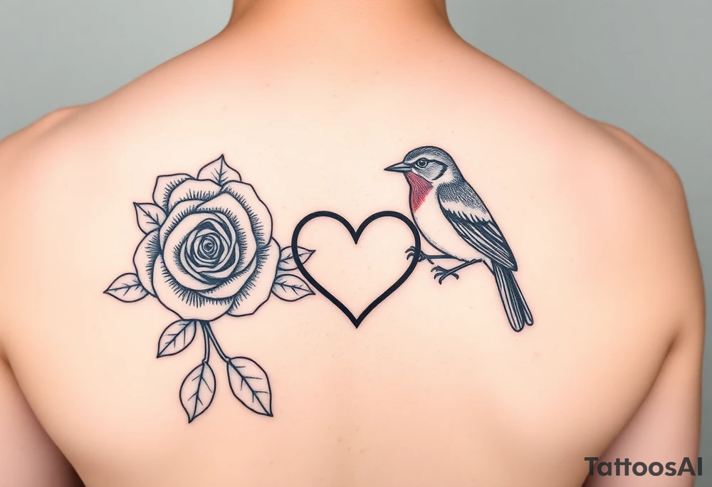 Feminine red rose and robin with a infinity heart tattoo idea