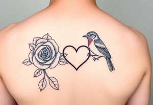 Feminine red rose and robin with a infinity heart tattoo idea