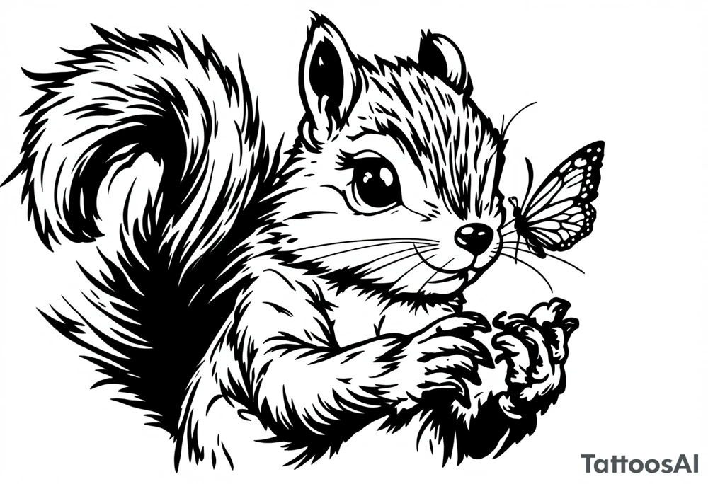 A Squirrel with a butterfly in hands tattoo idea