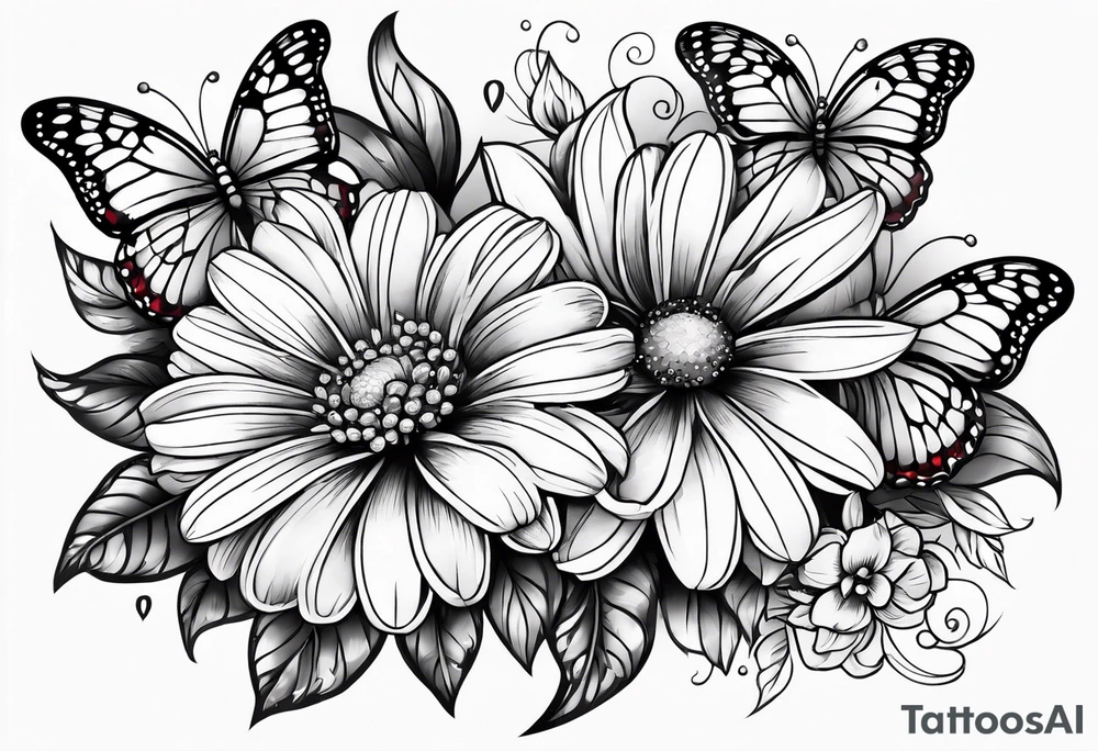 Flowers with "Ruby" and butterflies around it tattoo idea