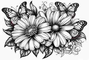 Flowers with "Ruby" and butterflies around it tattoo idea