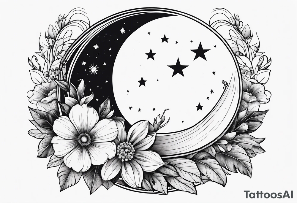 flower wrapping half around the moon tattoo idea