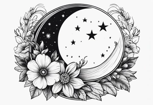 flower wrapping half around the moon tattoo idea
