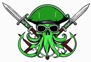 green pirate squid holding sword and anchor tattoo idea