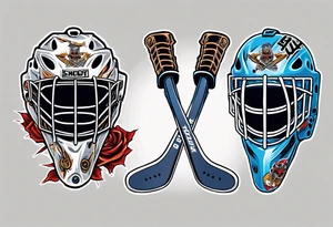 a goalie mask and crossed hockey sticks that says "SHOT HOCKEY" tattoo idea