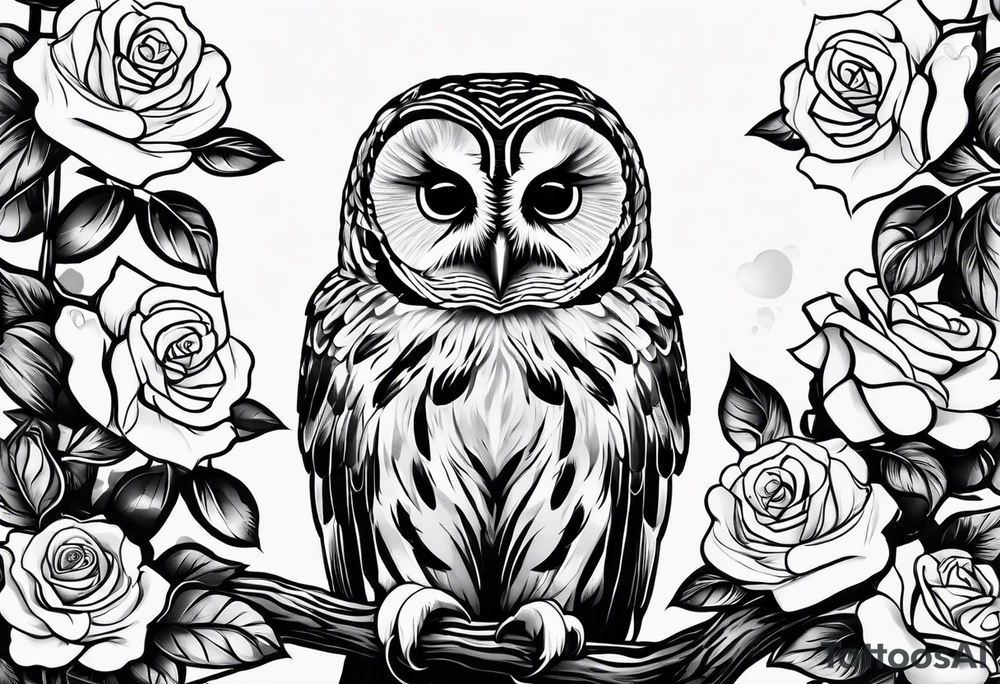 Barred owl with a rose and a heart tattoo idea