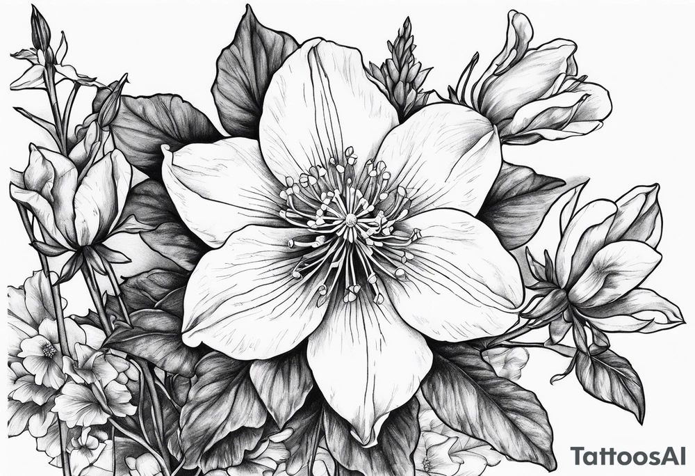 Columbine plant and flowers tattoo idea
