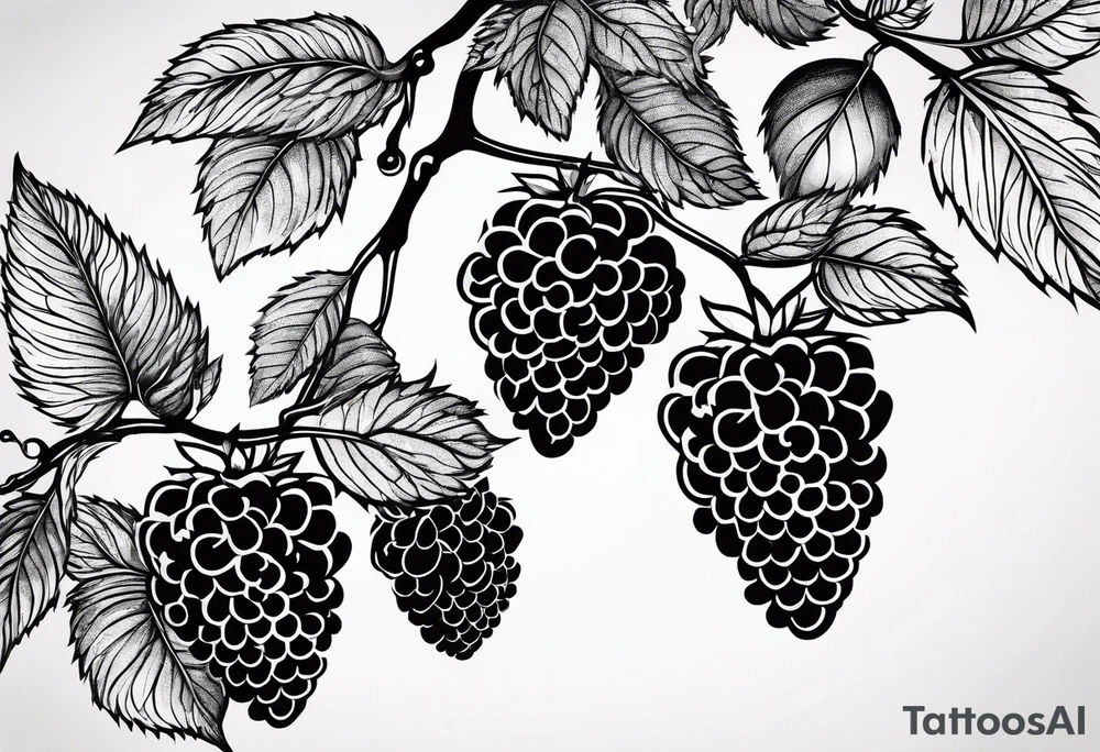 a long raspberry branch that focuses on line work. symbolizes making jam tattoo idea