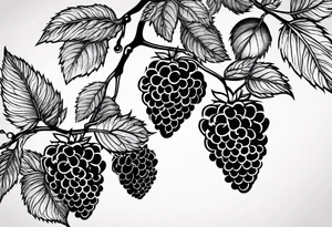 a long raspberry branch that focuses on line work. symbolizes making jam tattoo idea