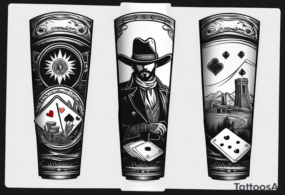 wild west sleeve with playing cards, dice tattoo idea