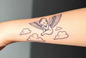 Winged baby, clouds tattoo idea
