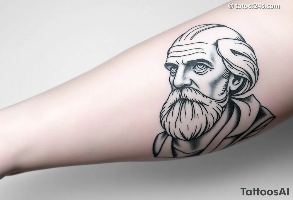 Platos, aristole, and socrates on the right side of the calf. Big and filling the whole calf tattoo idea