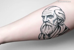 Platos, aristole, and socrates on the right side of the calf. Big and filling the whole calf tattoo idea