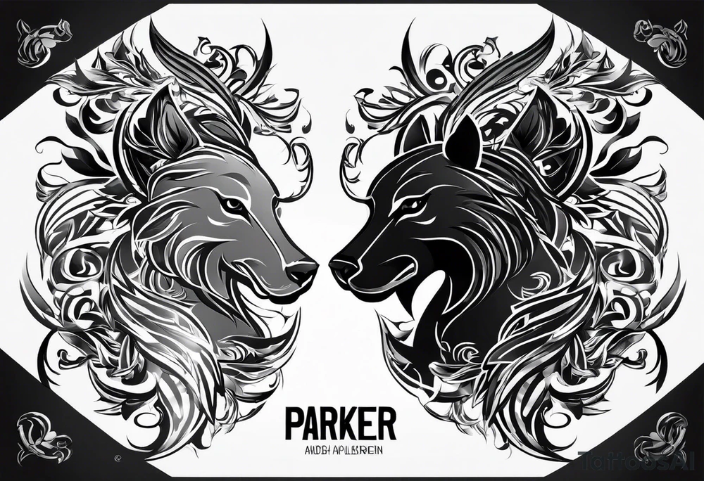 We have 2 boys, one named Parker and the other named Paxtyn. They are both energetic and active. Father is Filipino and mother is Korean. Please create a tattoo using the letters of their name using the English alphabet or Korean characters tattoo idea