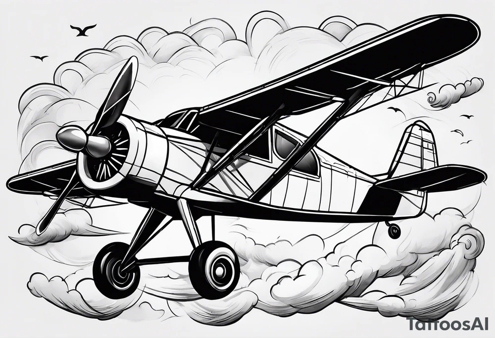 sketch of adventure plane in perspective from the above tattoo idea