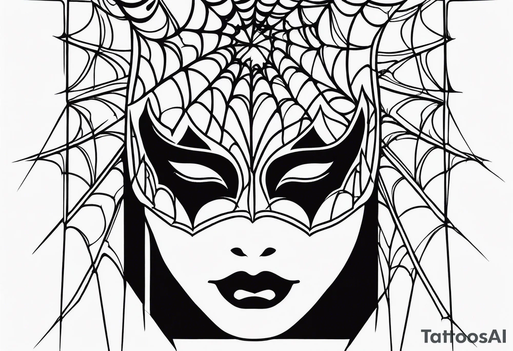 Crying masquerade face with spider webs tattoo idea