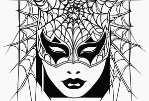 Crying masquerade face with spider webs tattoo idea