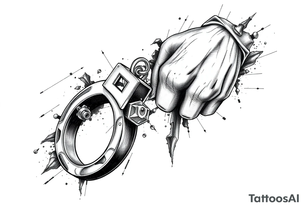 chicano style patchwork peice with handcuffs tattoo idea