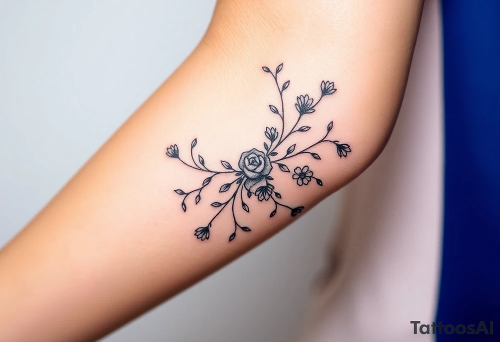 Bipolar disorder molecule with vines and flowers intertwined tattoo idea