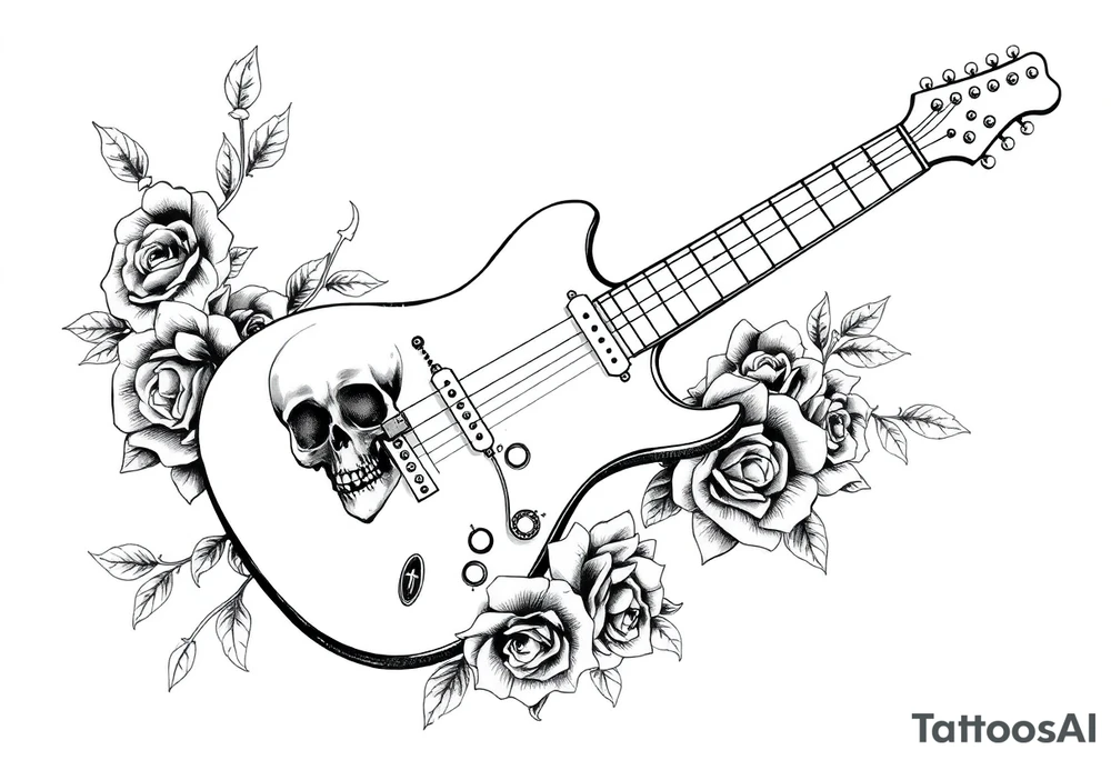 Electric guitar with lots skulls and roses tattoo idea