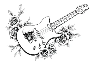 Electric guitar with lots skulls and roses tattoo idea