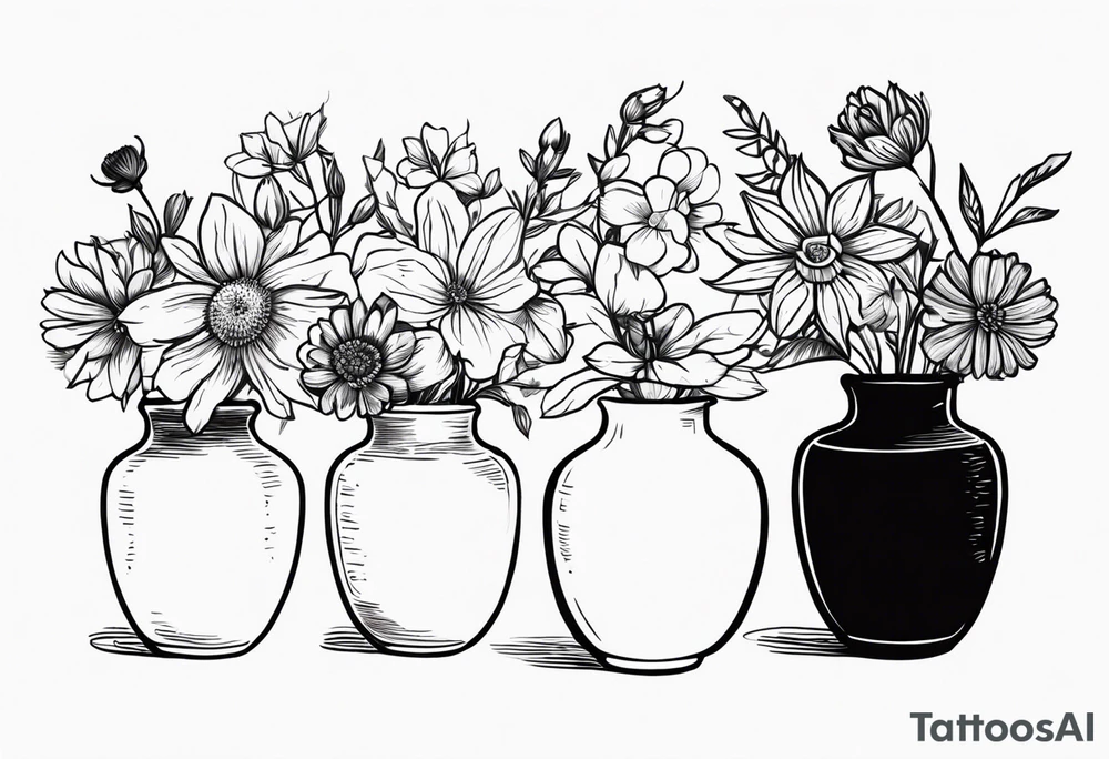 vase full of birth flower for April, May, June, August, October, November tattoo idea