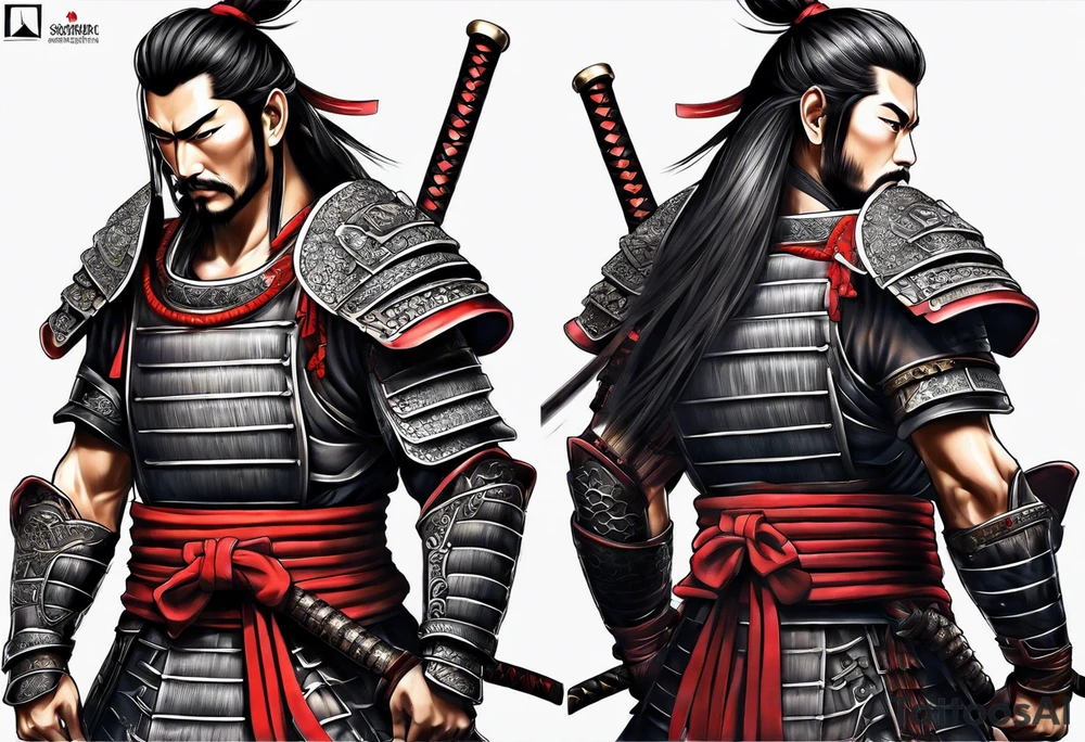 Samurai full armor facing sideways full sleeves tattoo idea