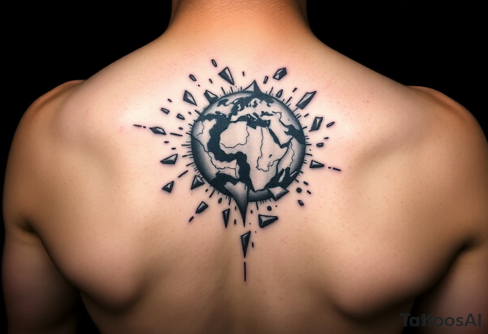 A shattered earth some pieces are crumbling off the Earth tattoo idea