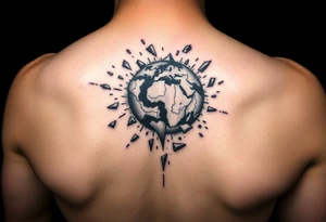 A shattered earth some pieces are crumbling off the Earth tattoo idea