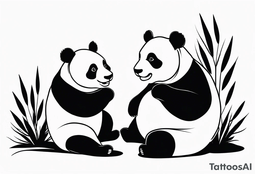 cute panda pair playing tattoo idea