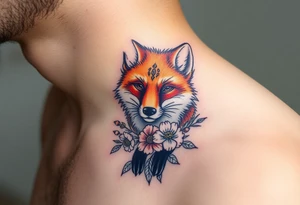 adult fox with jewelry smelling wild flowers tattoo idea