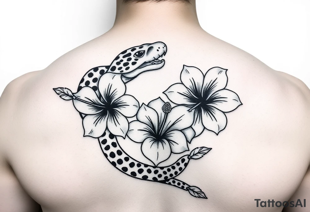 Cheetah print snake with hibiscus flower sexy tattoo idea