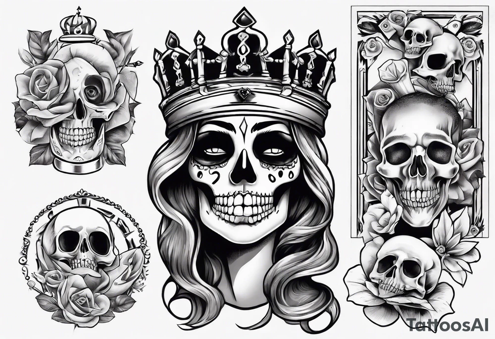 santa la muerta with money and crown
on the card tattoo idea