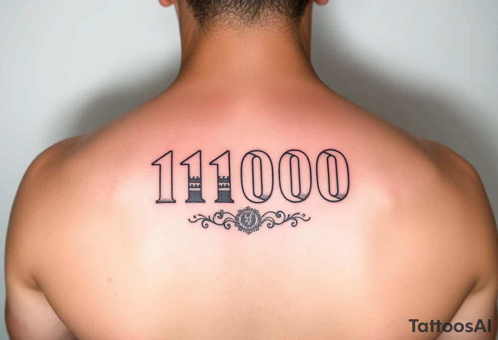 vertical tattoo with text 11000 and motives of Belgrade, Serbia, realism tattoo idea