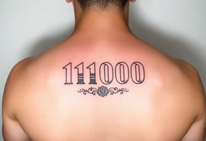 vertical tattoo with text 11000 and motives of Belgrade, Serbia, realism tattoo idea