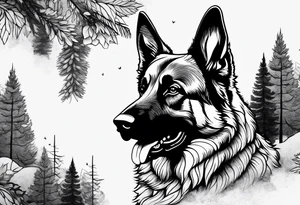German shepherd in a forest sleeve tattoo tattoo idea