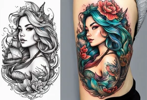 mermaid with galleon ship tattoo idea